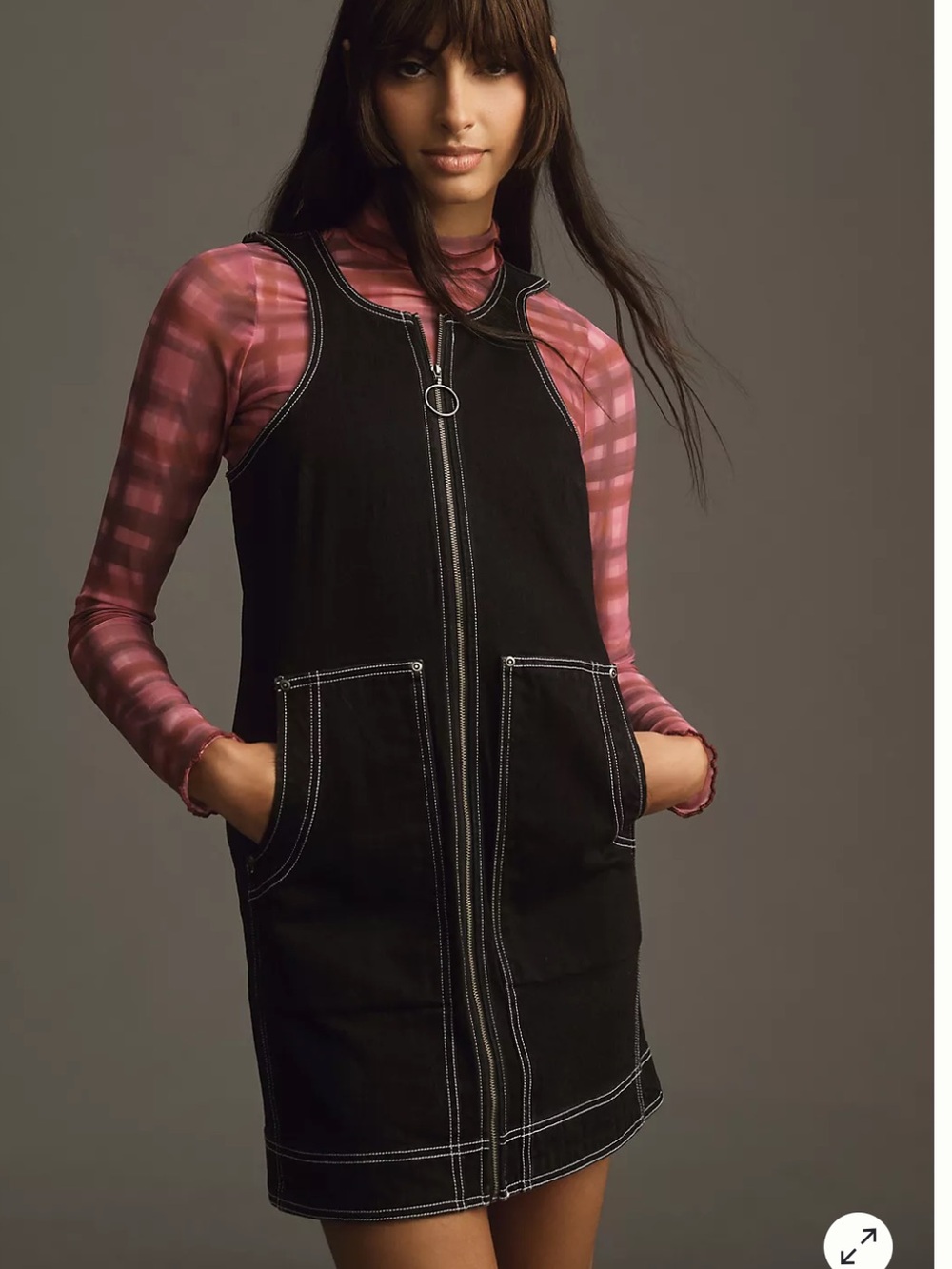 Anthropologie Pilcro Mesh Plaid Turtleneck Top - Picture 3 of 11